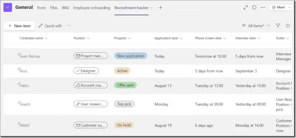 Lists as tab in a team channel