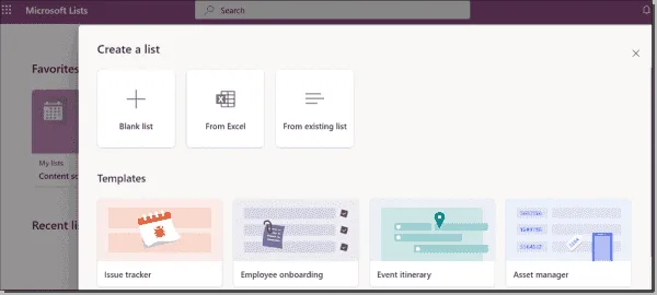 Create Microsoft home page list