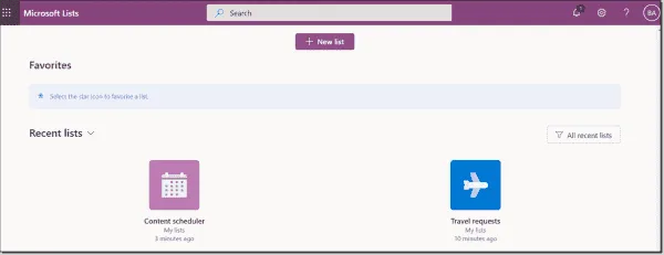 Microsoft Home (web) lists