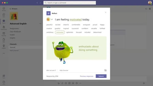Illustrated emotions help students in Microsoft Teams