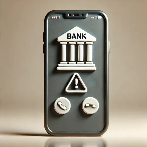bankspoofing Inkomend telefoontje met banklogo en waarschuwingssymbool, waarschuwend voor bankspoofing