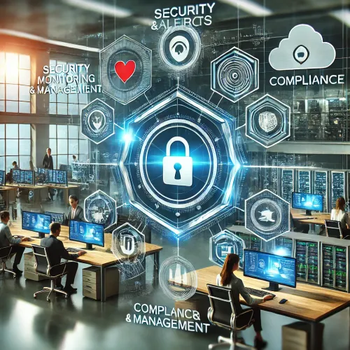 Digitale werkplek met RMM-tools, beveiligingswaarschuwingen en NIS2-compliance in een moderne kantooromgeving.