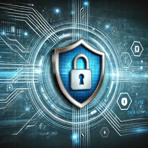 Illustratie van cybersecurity met een vergrendeld schild en digitale datastromen, symbool voor data protectie en compliance met NIS2 en Microsoft Purview Illustratie van cybersecurity met een vergrendeld schild en digitale datastromen, symbool voor data protectie en compliance met NIS2 en Microsoft Purview.