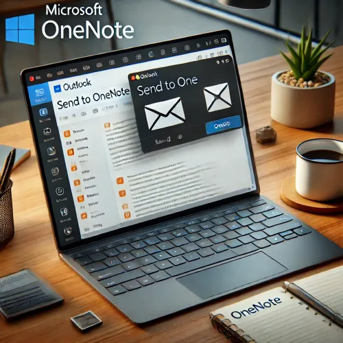 Microsoft Outlook e-mail opgeslagen in OneNote met de 'Send to OneNote'-functie. Efficiënte workflow binnen Microsoft 365 op een moderne werkplek.
