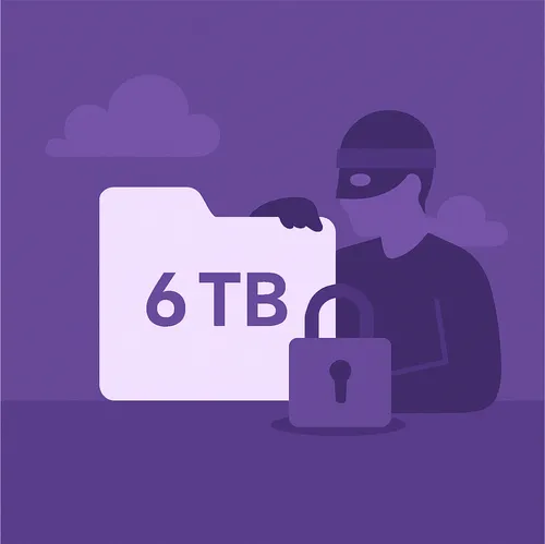 Dief steelt map met 6 TB data, symbool voor datadiefstal bij bedrijven Dief steelt map met 6 TB data, symbool voor datadiefstal bij bedrijven