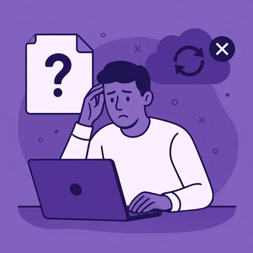 Persoon gestrest voor laptop met ontbrekend bestand