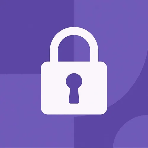 Illustratie van een wit hangslot op paarse achtergrond – symbool voor digitale beveiliging. Illustratie van een wit hangslot op paarse achtergrond – symbool voor digitale beveiliging.