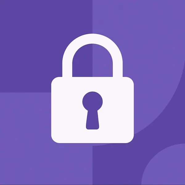 Illustratie van een wit hangslot op paarse achtergrond – symbool voor digitale beveiliging.