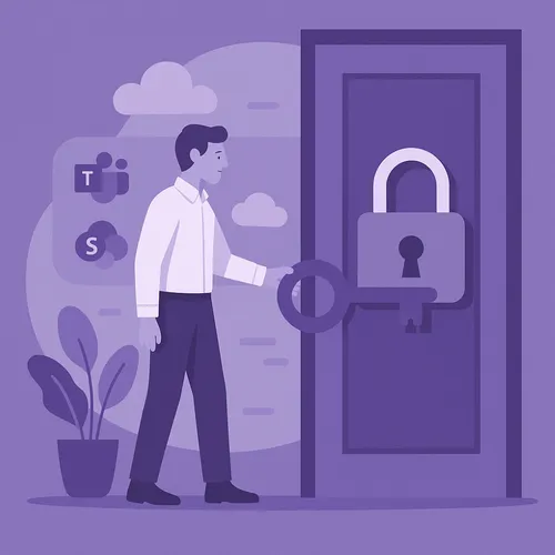 Medewerker sluit digitale toegang af met sleutel en hangslot in cloudomgeving Medewerker sluit digitale toegang af met sleutel en hangslot in cloudomgeving