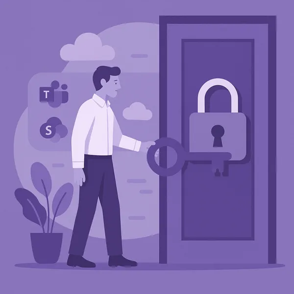 Medewerker sluit digitale toegang af met sleutel en hangslot in cloudomgeving