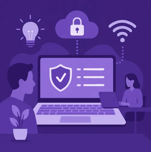 Modern digitaal werken met focus op beveiliging, cloud en draadloze verbinding. Modern digitaal werken met focus op beveiliging, cloud en draadloze verbinding.