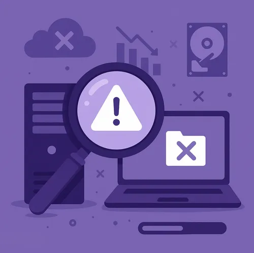 IT-systeemfout en data-analyse met vergrootglas