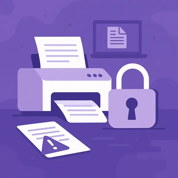 Illustratie van printer, document en slot als symbool voor printbeveiliging in het MKB