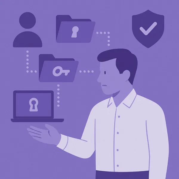 Illustratie van medewerker met inzicht in digitale toegangsrechten en dataveiligheid