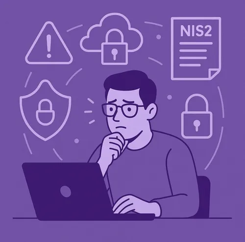 MKB’er kijkt bezorgd naar laptop vanwege NIS2 en beveiliging MKB'er kijkt bezorgd naar laptop vanwege NIS2 en beveiliging