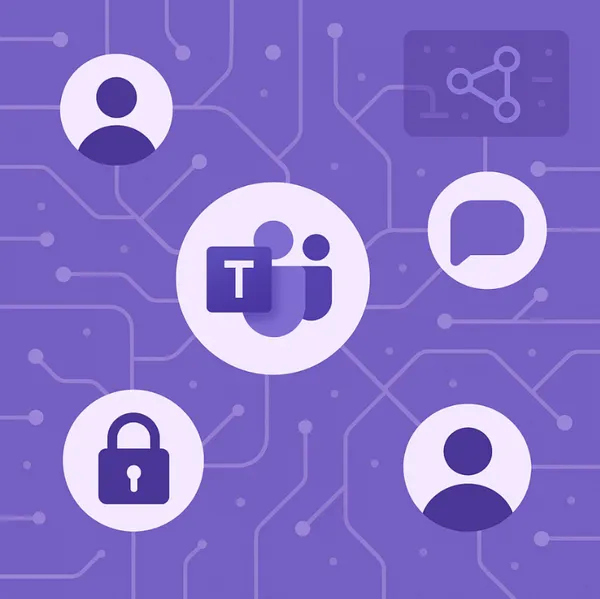 Microsoft Teams icoon met beveiliging en communicatie symbolen