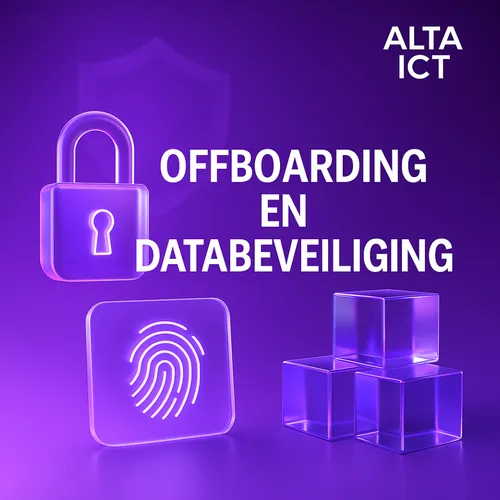 Offboarding en databeveiliging illustratie met slot, vingerafdruk en glasachtige elementen – ALTA-ICT branding Offboarding en databeveiliging illustratie met slot, vingerafdruk en glasachtige elementen – ALTA-ICT branding