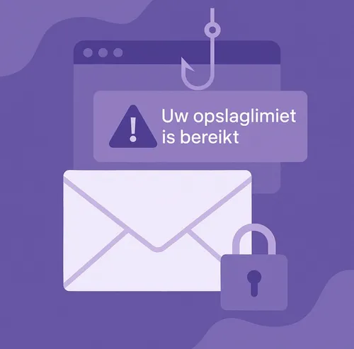 Phishing waarschuwing melding uw opslaglimiet is bereikt met e-mail en slot icoon