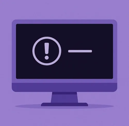 Zwart crashescherm op computer met uitroepteken Zwart crashescherm op computer met uitroepteken