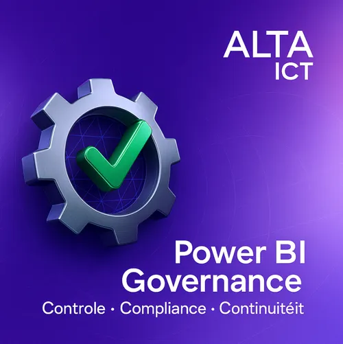 ALTA-ICT Power BI Governance visual met 3D tandwiel en groen checkmark ALTA-ICT Power BI Governance visual met 3D tandwiel en groen checkmark