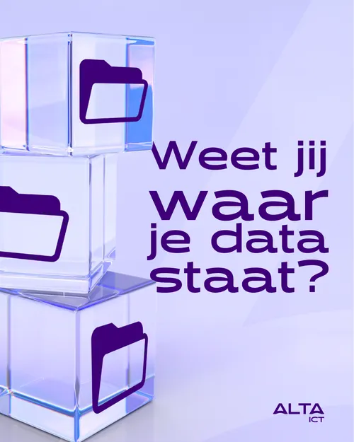 ALTA-ICT visual met paarse kubussen en tekst 'Weet jij waar je data staat