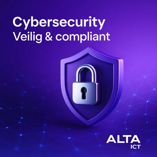 Cybersecurity paars schild met slot en ALTA-ICT logo Cybersecurity paars schild met slot en ALTA-ICT logo