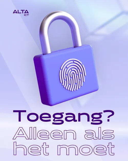 ALTA-ICT visual met paars hangslot en tekst 'Toegang Alleen als het moet'