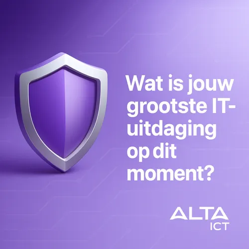 ALTA-ICT visual met paars schild en tekst over IT-uitdaging