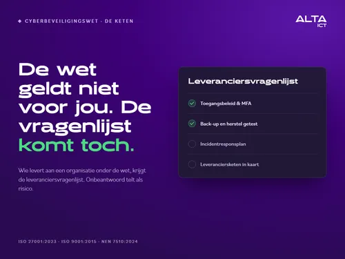 Illustratie bij de Cyberbeveiligingswet: een MKB-leverancier ontvangt een beveiligingsvragenlijst van een klant die onder de wet valt